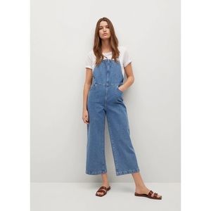 Mango Wide Leg Cropped Denim Dungarees